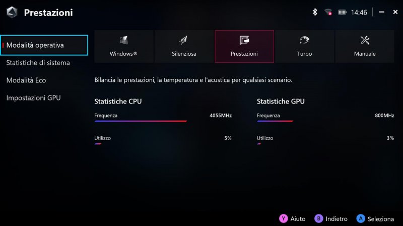 La schermata di gestione dei profili energetici di Armoury Crate