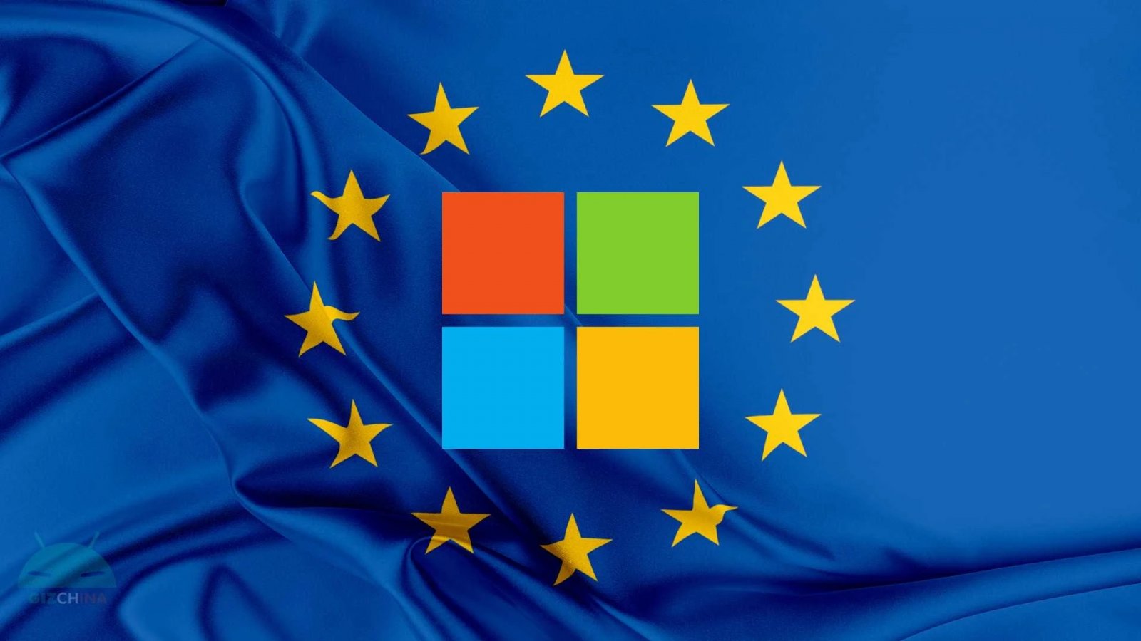 Il logo Microsoft dentro la bandiera dell'Unione Europea