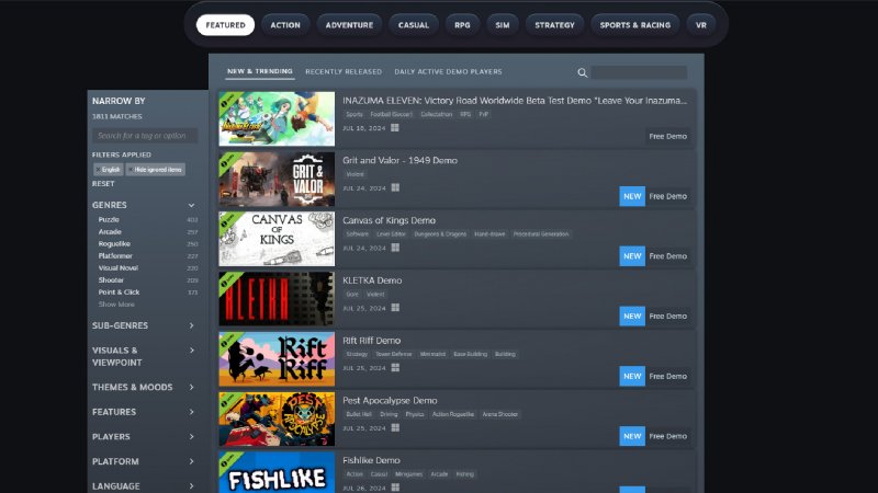 Un esempio di sezione dedicata alle demo Un esempio di sezione dedicata alle demo