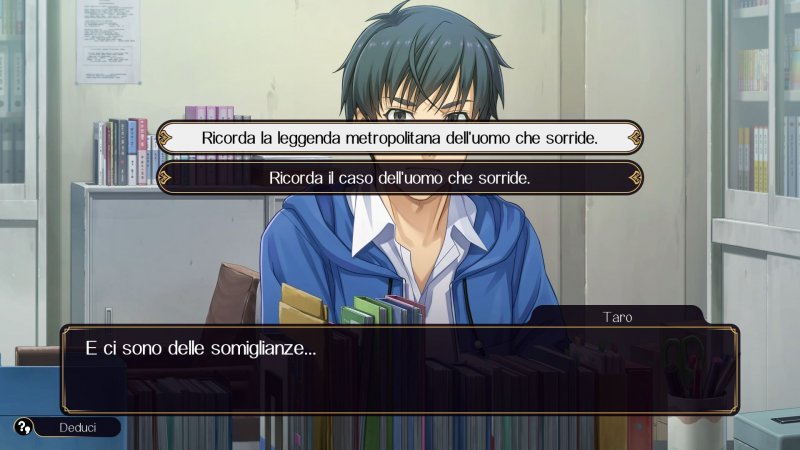L'interfaccia in stile visual novel di Emio - L'uomo che sorride: Famicom Detective Club