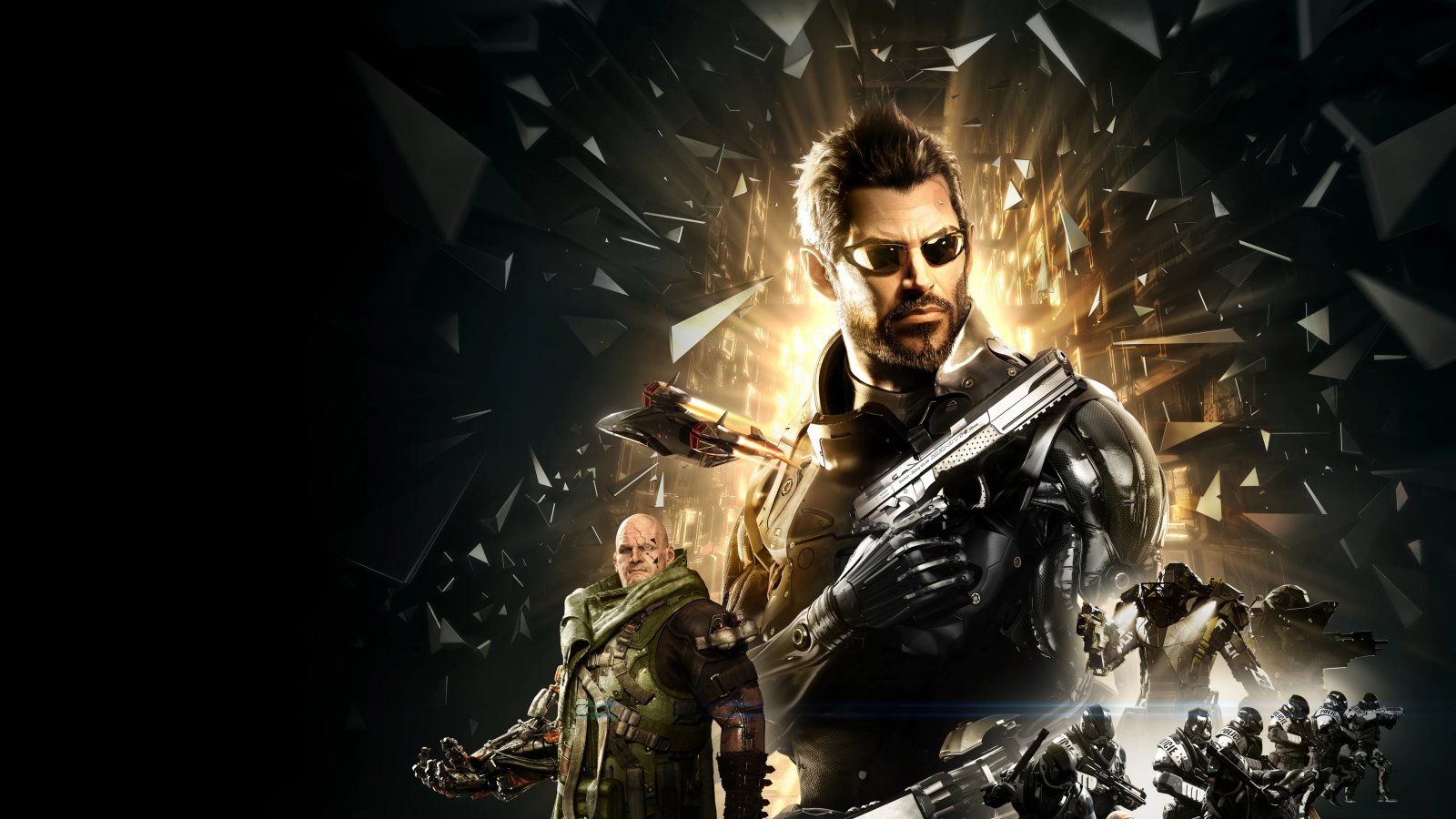 Adam Jensen nella copertina di Deus Ex: Makind Divided