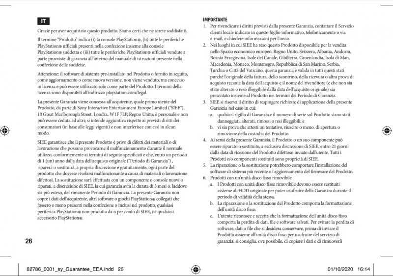 La garanzia di Sony La garanzia di Sony