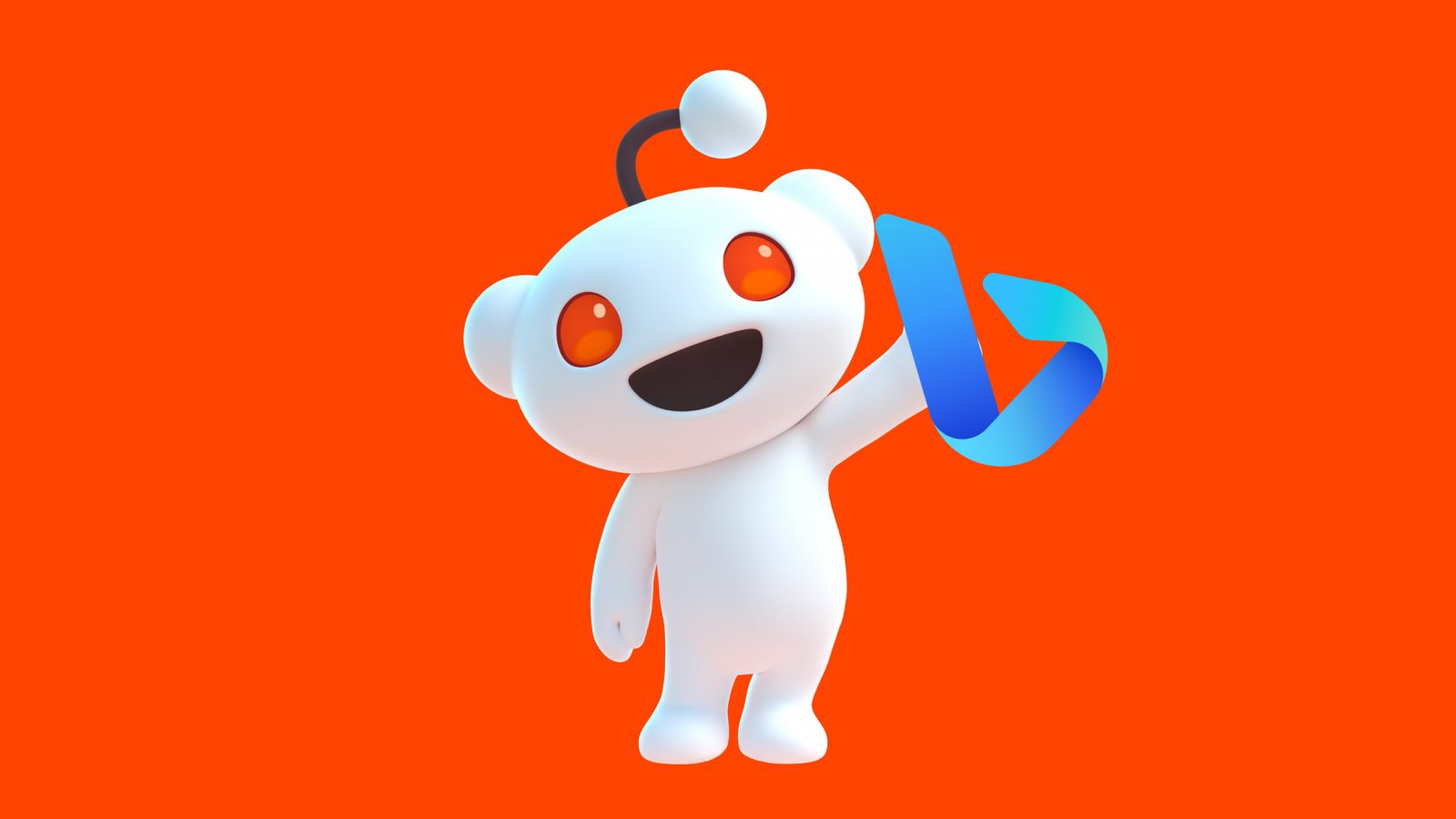 La mascotte Reddit con il logo di Microsoft Bing