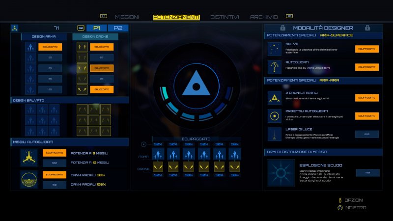 La schermata dei potenziamenti di CYGNI: All Guns Blazing