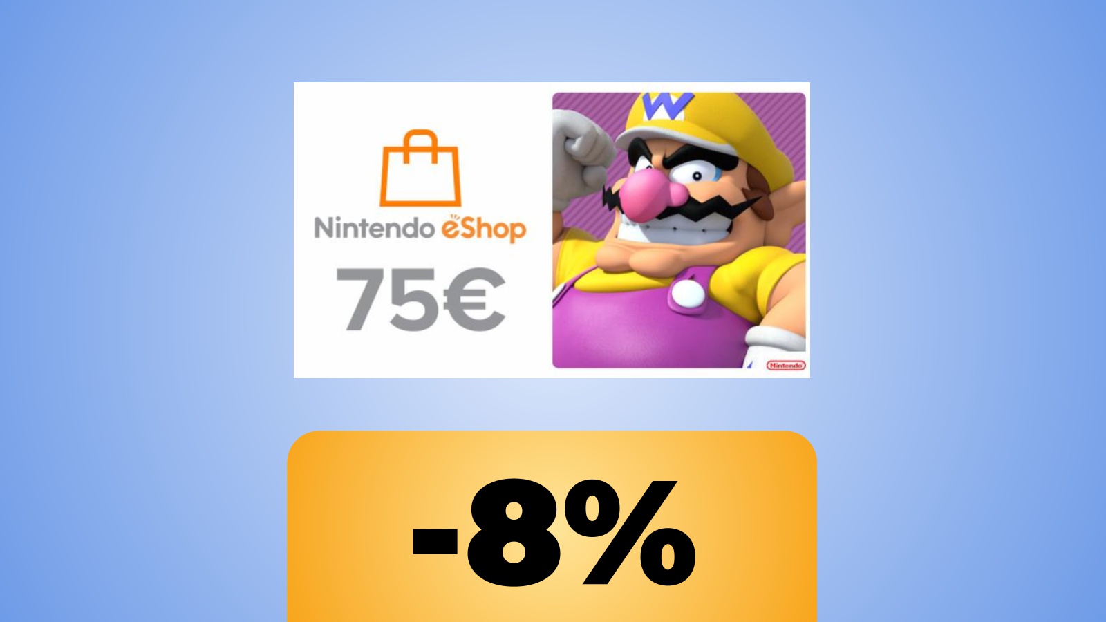 La gift card di Nintendo eShop con l'immagine di Wario e lo sconto di Instant Gaming