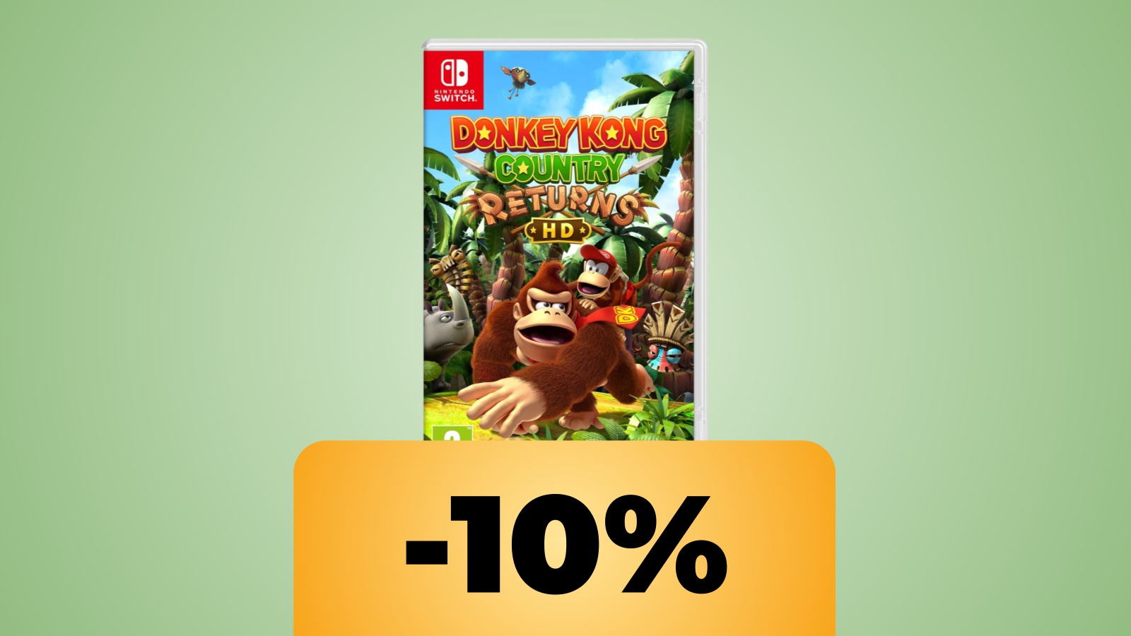 La confezione di Donkey Kong Country Returns HD per Nintendo Switch e lo sconto di Amazon