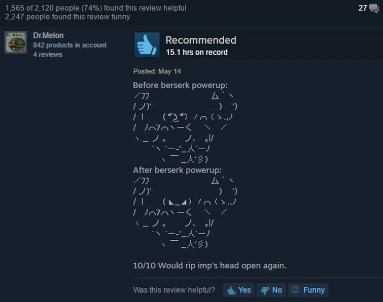 An example of a 'funny' review might be overshadowed by Steam's new app system