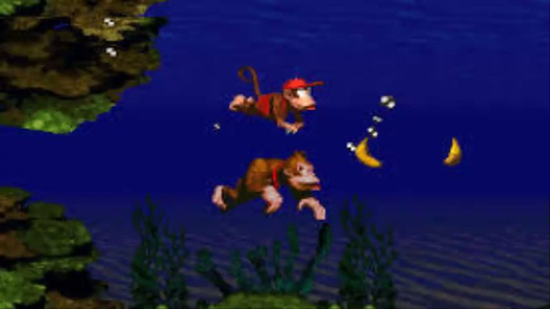 DK e Diddy Kong nel livello acquatico di Donkey Kong Country. Se lo avete giocato, adesso avrete in testa la colonna sonora DK e Diddy Kong nel livello acquatico di Donkey Kong Country. Se lo avete giocato, adesso avrete in testa la colonna sonora