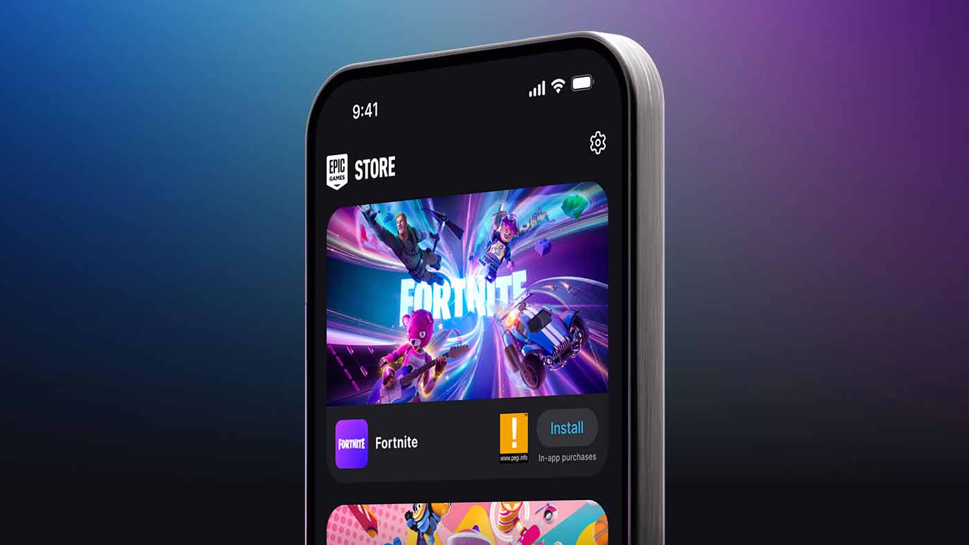 La schermata di Fortnite nell'Epic Games Store mobile su uno smartphone