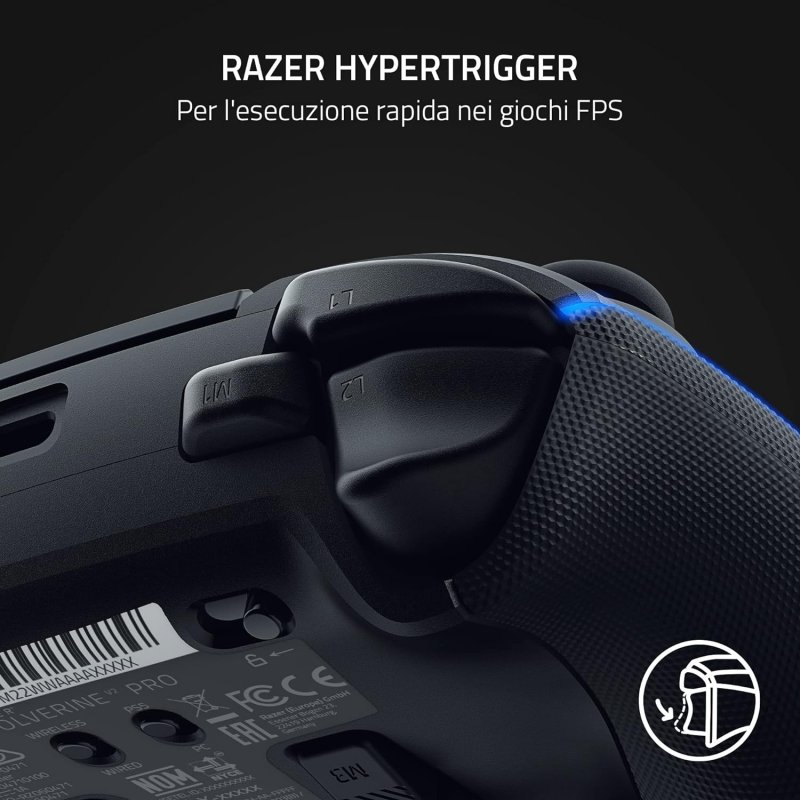 Il dettaglio dei grilletti del controller Razer col pulsante extra