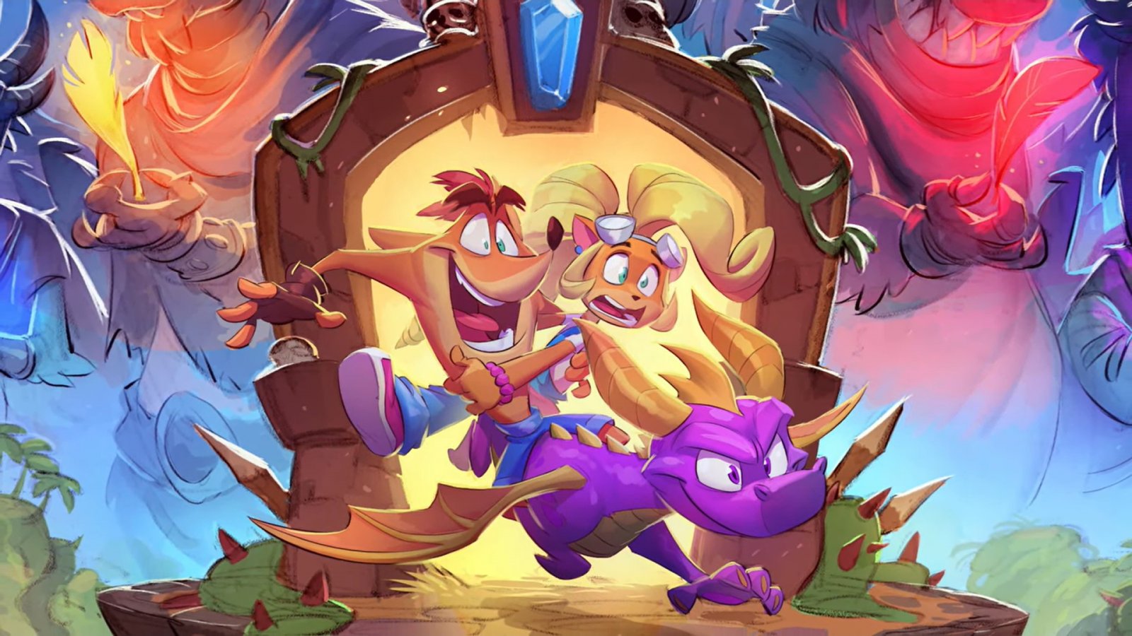 Un'illustrazione con l'incontro fra Crash e Spyro