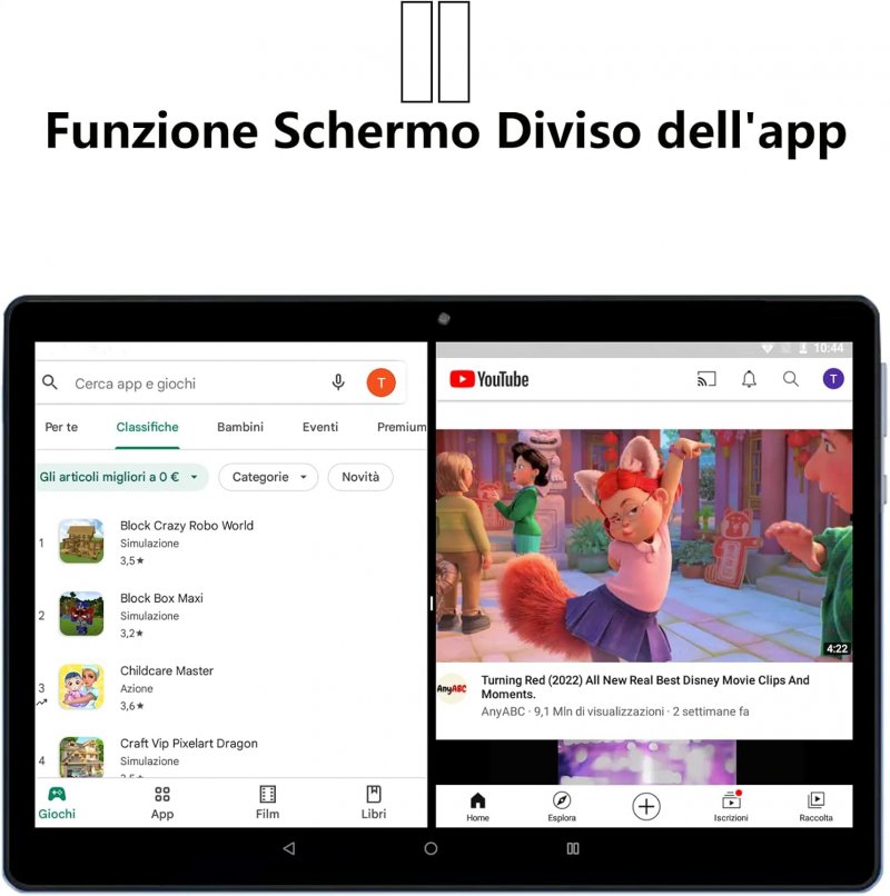 Il tablet permette di usare due applicazioni fianco a fianco