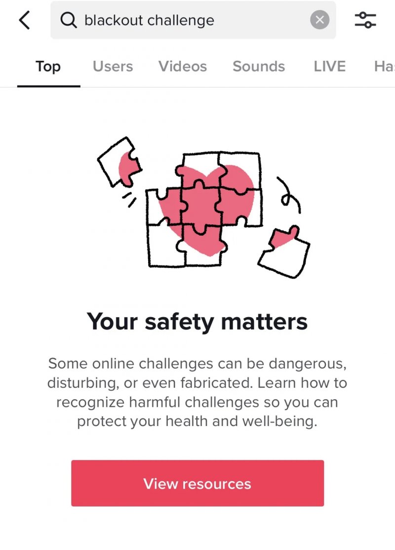 I contenuti della blackout challenge sono ora inaccessibili