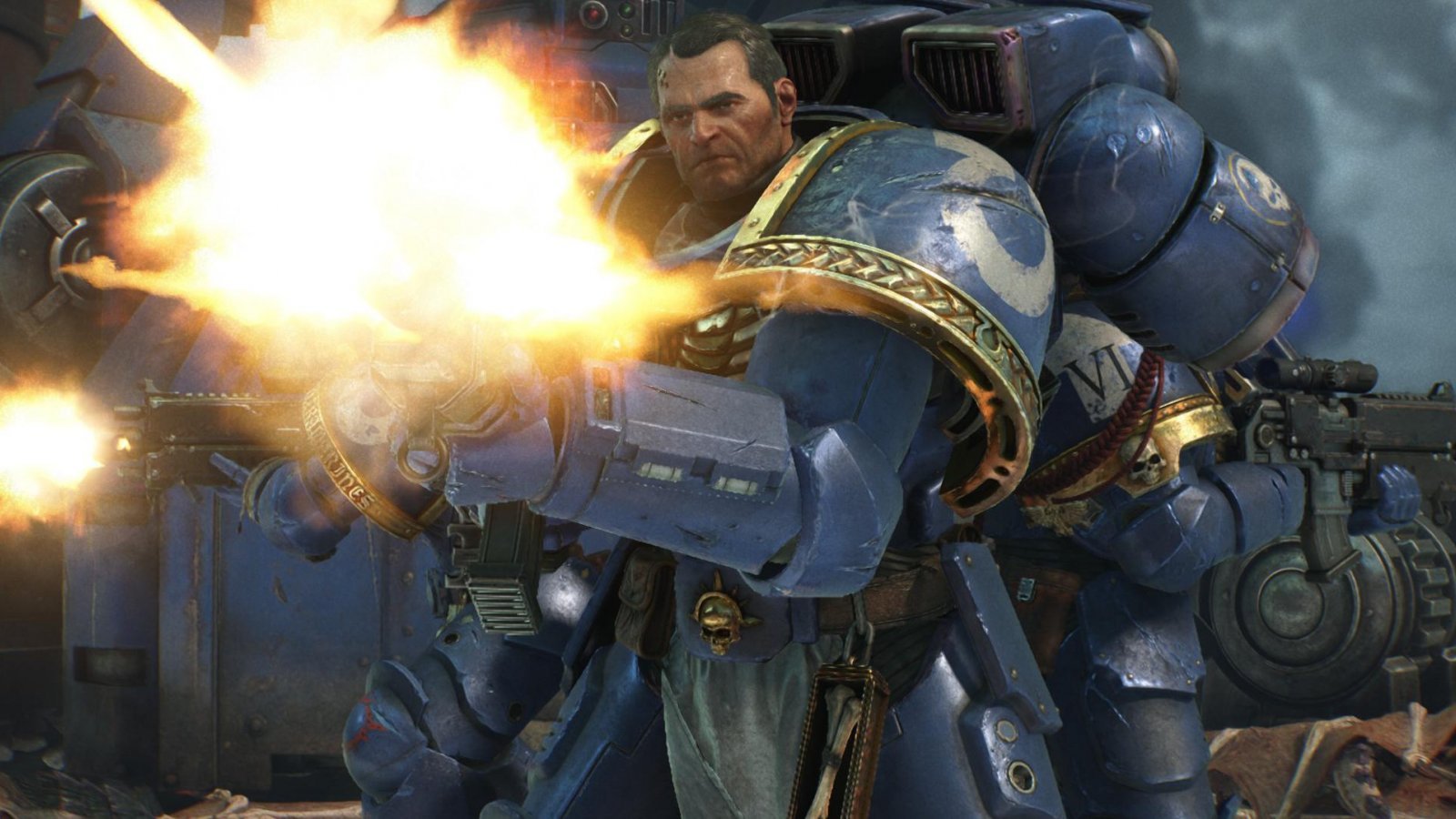 Titus spara ai suoi nemici in Warhammer 40.000: Space Marine 2