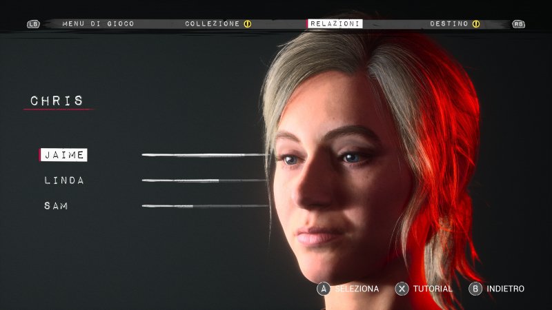 Tutti i personaggi di The Casting of Frank Stone hanno una schermata simile che sintetizza il rapporto con gli altri protagonisti