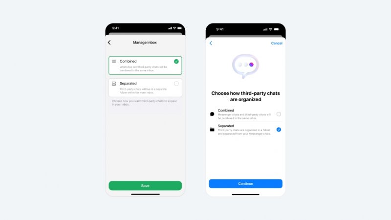 La nuova interfaccia di WhatsApp e Messenger per l'opzione che permetterà di integrare app di terze parti