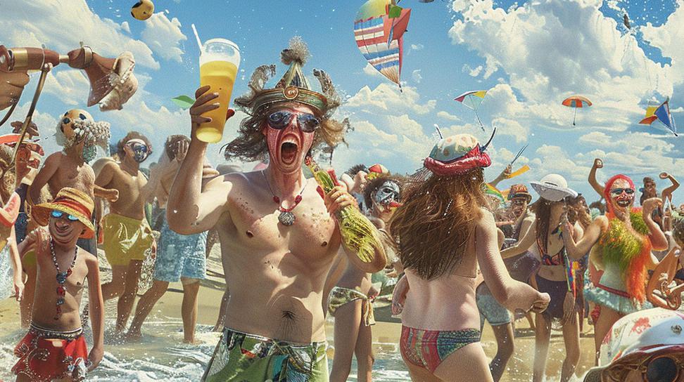 Una spiaggia piena di persone felici