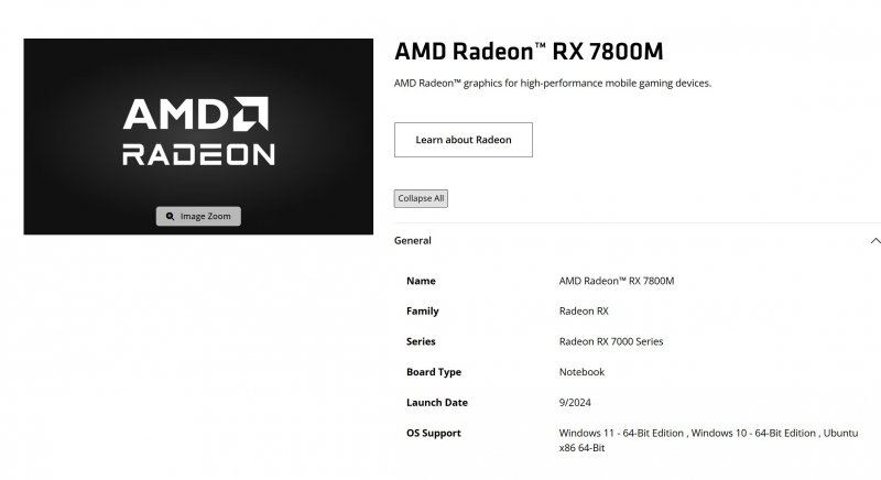 Le generalità di AMD Radeon 7800M