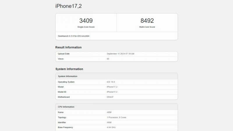 The results of the new benchmark of the A18 chip