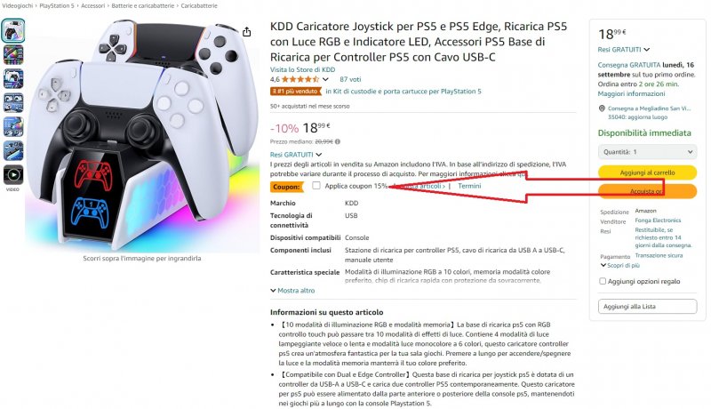 Dove attivare il coupon nella pagina prodotto