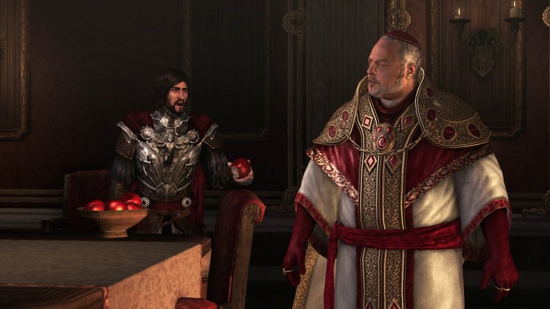 Cesare Borgia e suo padre Rodrigo nel famoso episodio della mela