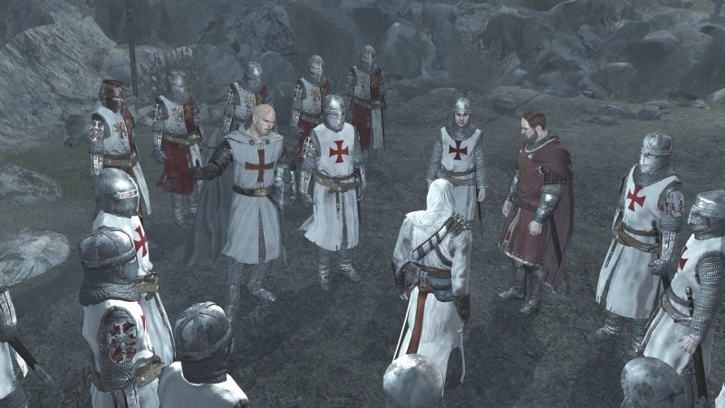 Altair circondato dai Templari, poco prima dello scontro finale con Roberto de Sable