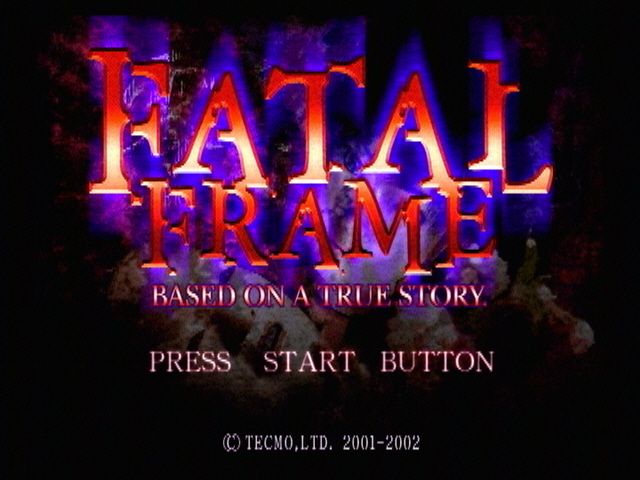 La schermata iniziale della versione americana del videogioco con il titolo occidentale, Fatal Frame. Notare il sottotitolo: tratto da una storia vera
