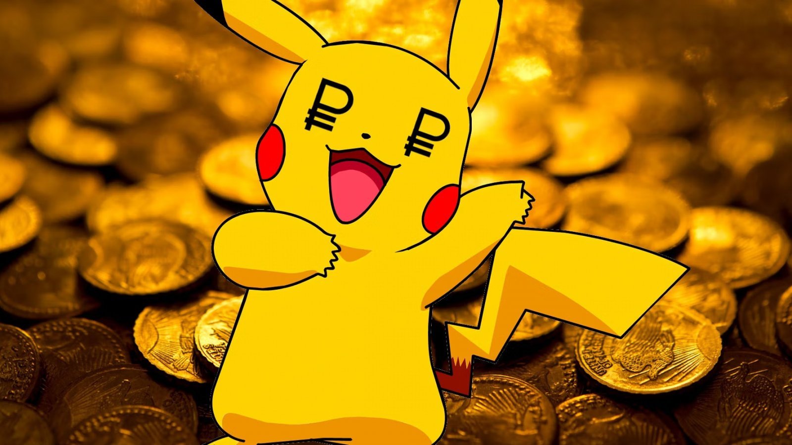 Pikachu davanti a monete d'oro