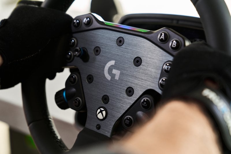 A detail of the new Logitech G RS steering wheel