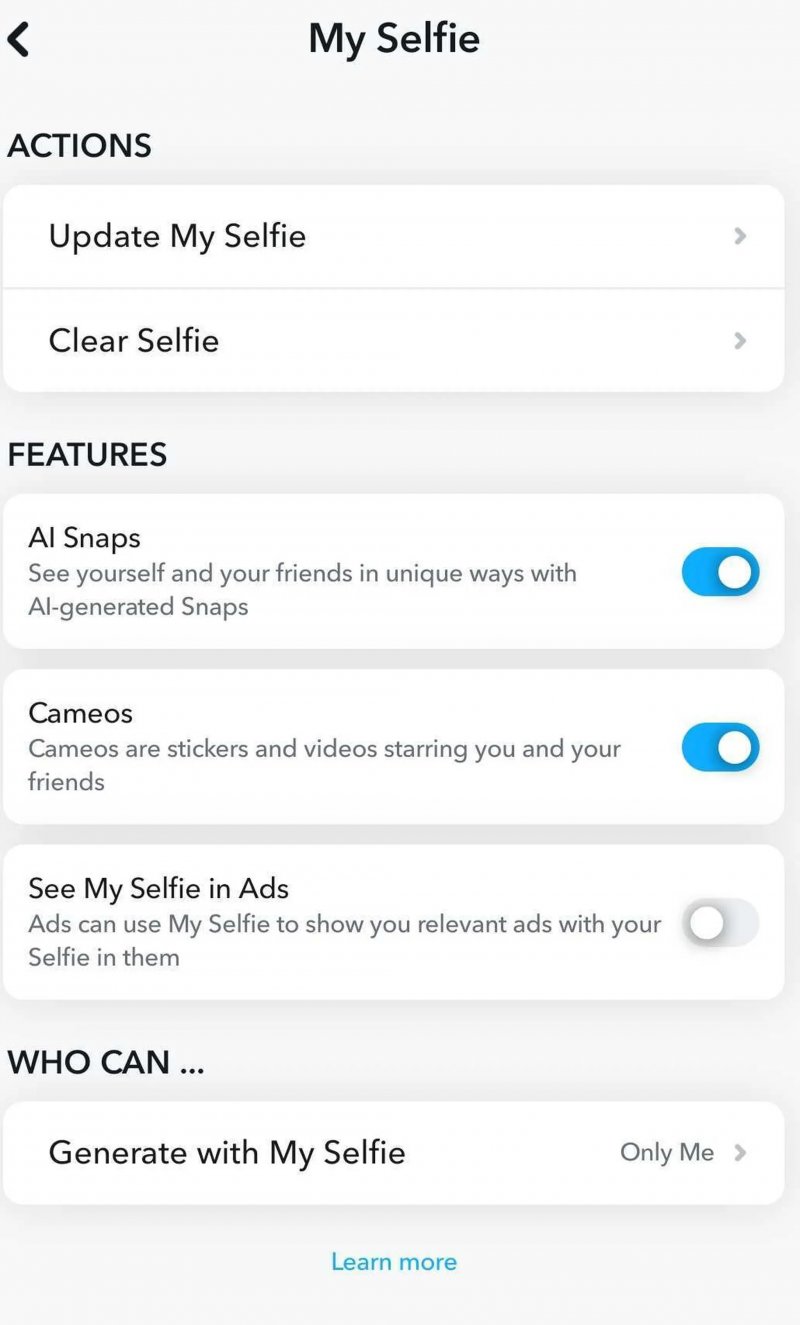 Il menu con le opzioni riguardanti AI Snaps (fonte: The Verge) Il menu con le opzioni riguardanti AI Snaps (fonte: The Verge)