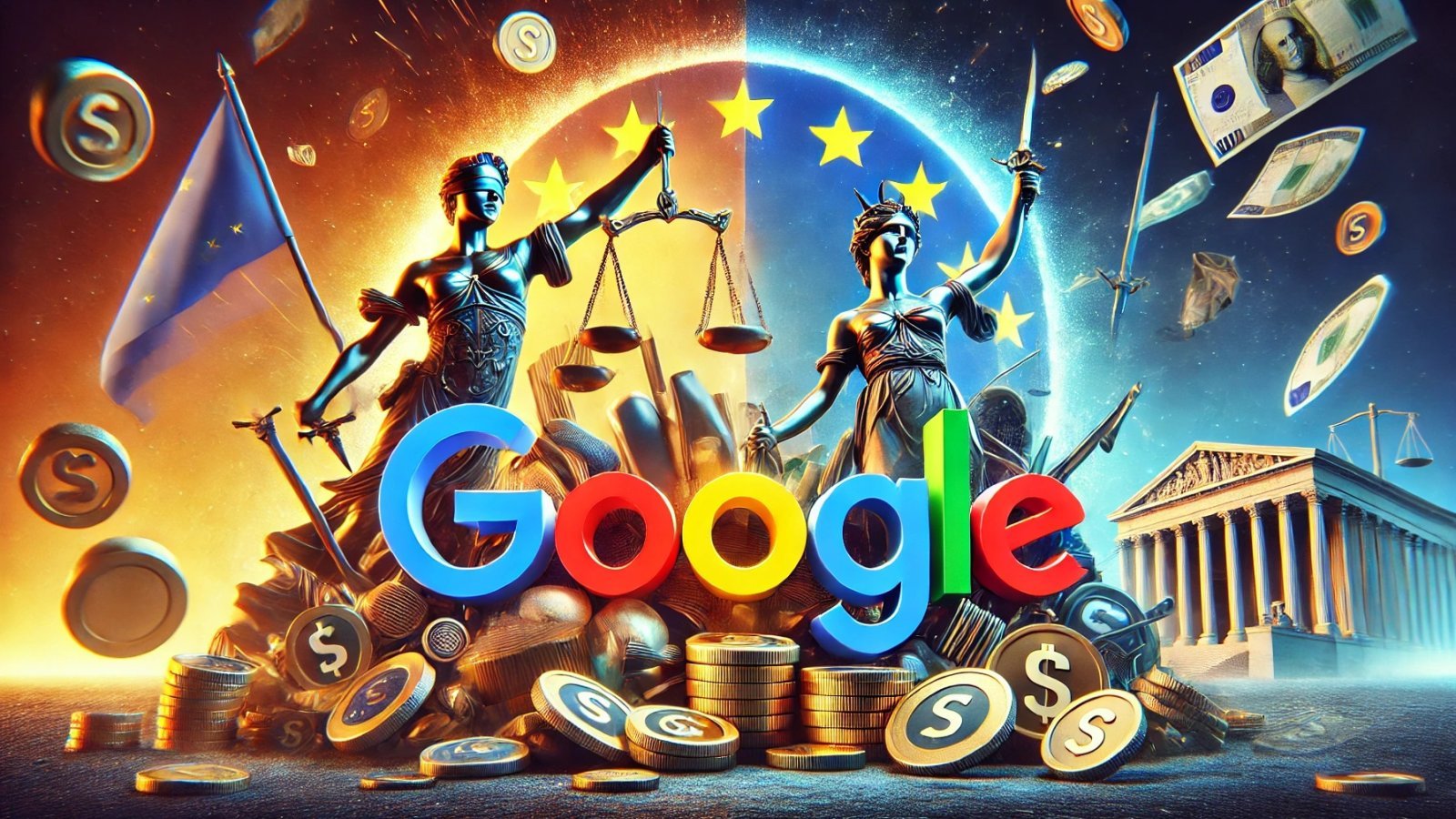 Lo scontro tra Google e Unione Europea in un'immagine generata dall'IA