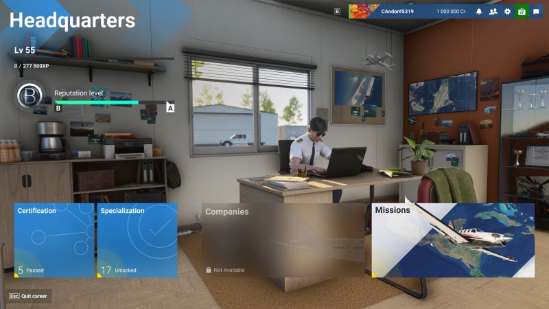 Una delle interfacce della carriera di Microsoft Flight Simulator 2024