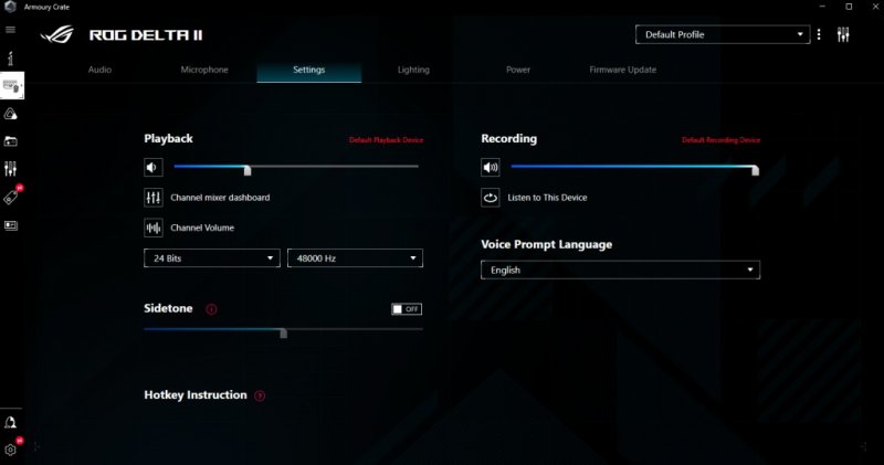 Il software Armoury Crate su PC vi permette di modificare le impostazioni delle cuffie ASUS ROG Delta II Il software Armoury Crate su PC vi permette di modificare le impostazioni delle cuffie ASUS ROG Delta II