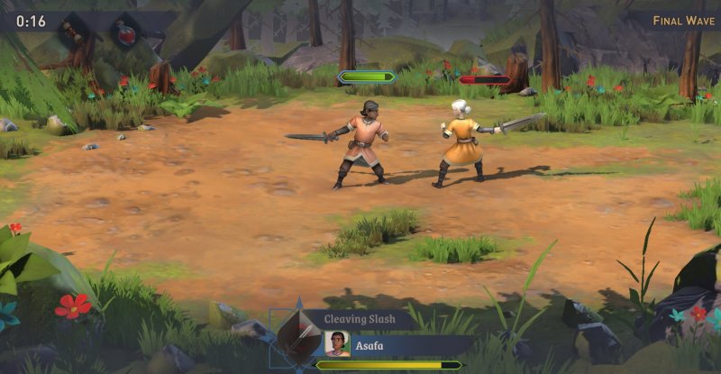 Una scena da una quest con combattimento