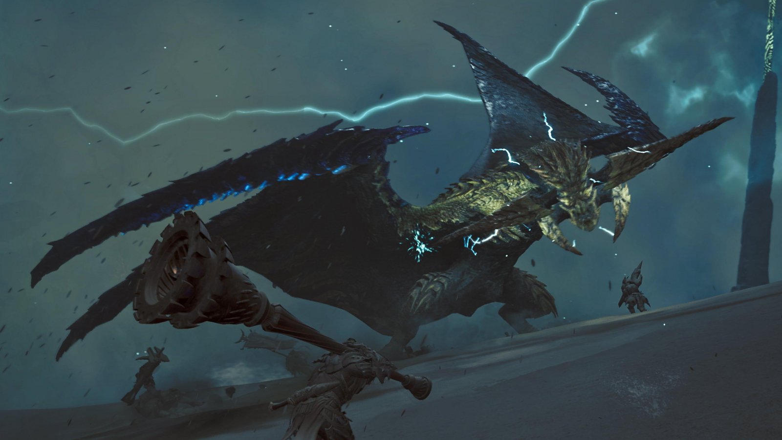 Un cacciatore affronta il Rey Dau in Monster Hunter Wilds