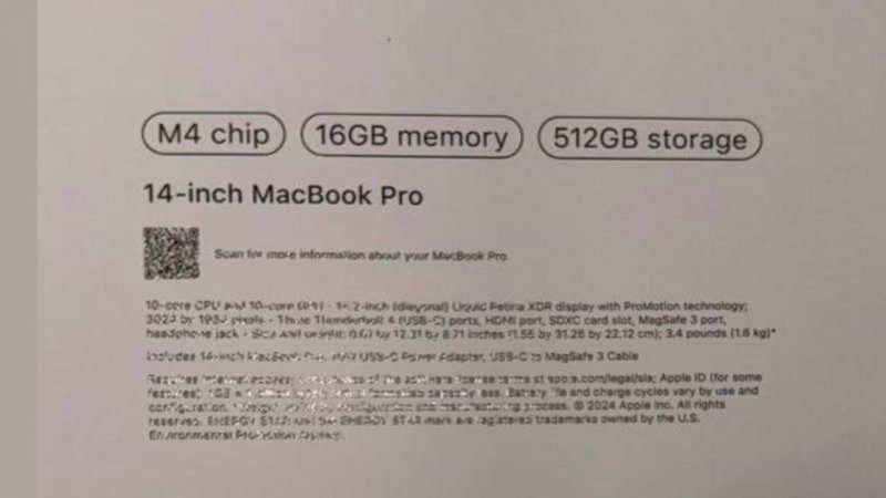 La presunta confezione di MacBook Pro M4