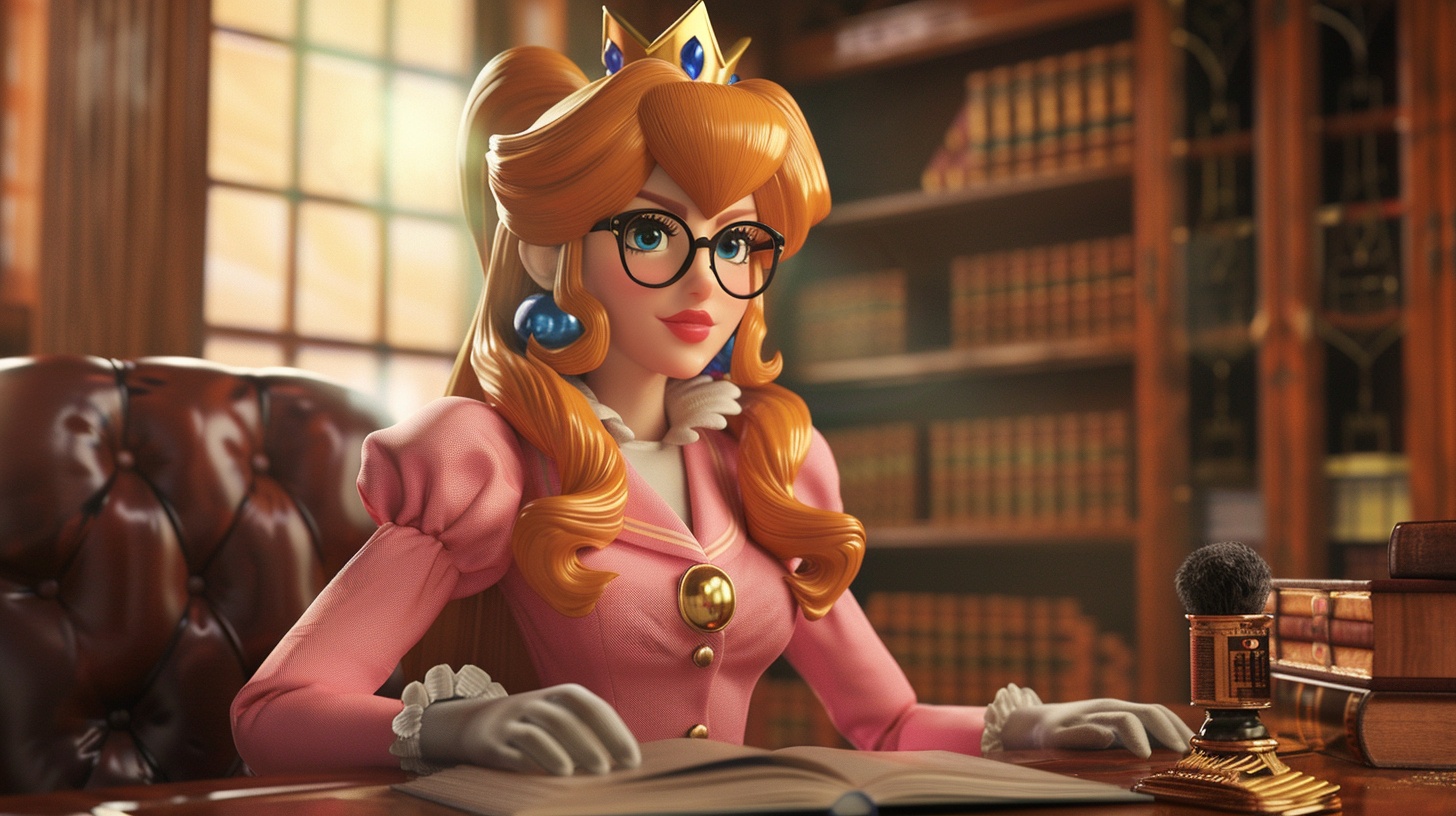 La principessa Peach vestita da avvocato