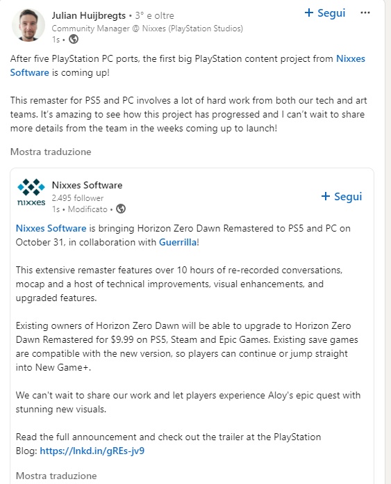 Il post di LinkedIn del community manager Julian Huijbregts Il post di LinkedIn del community manager Julian Huijbregts