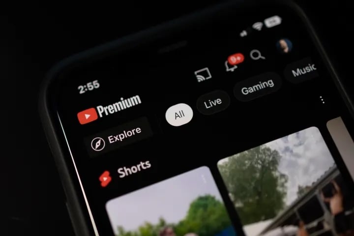 The YouTube app with Premium services on mobile.