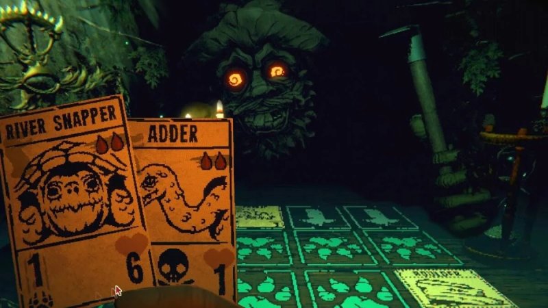 Una scena del gioco di carte alla base di Inscryption