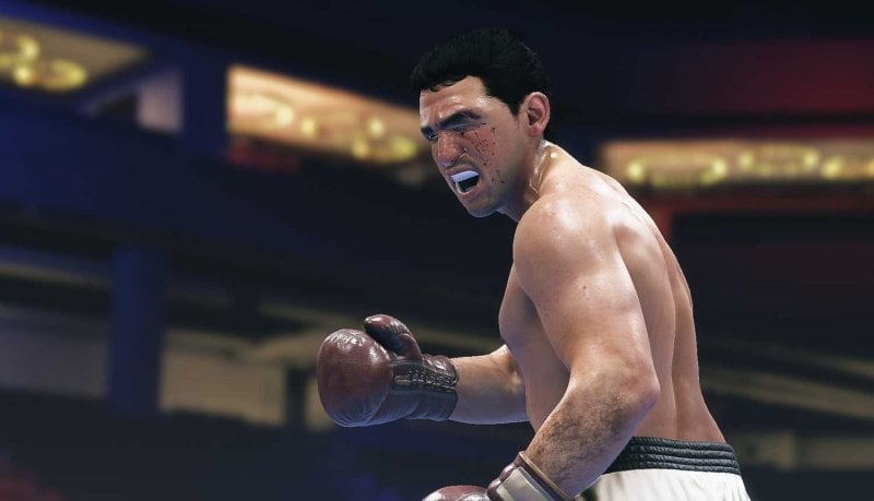 A mano a mano che incassano i colpi, i modelli poligonali degli atleti riportano le ferite dello scontro A mano a mano che incassano i colpi, i modelli poligonali degli atleti riportano le ferite dello scontro