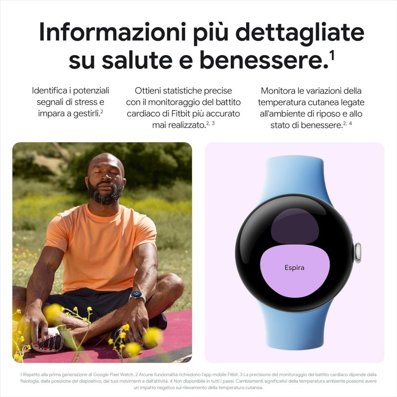 Alcune delle funzioni legate alla salute del Google Pixel Watch 2. Alcune delle funzioni legate alla salute del Google Pixel Watch 2.