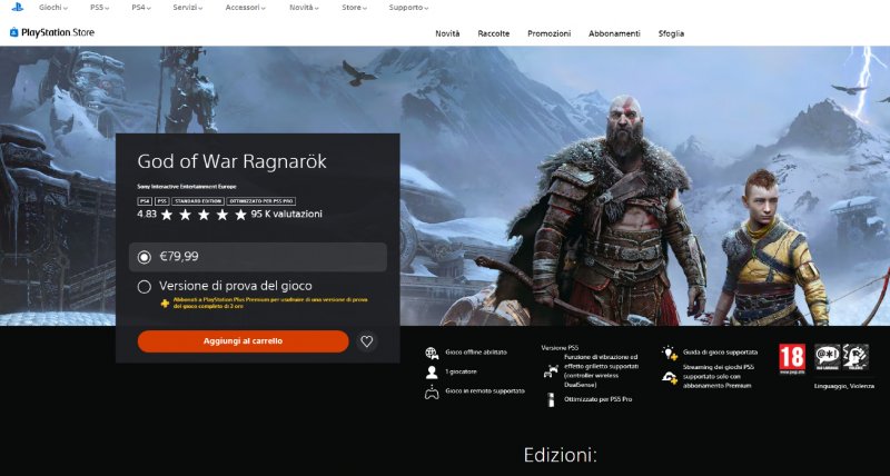La pagina del PlayStation Store di God of War Ragnarok La pagina del PlayStation Store di God of War Ragnarok