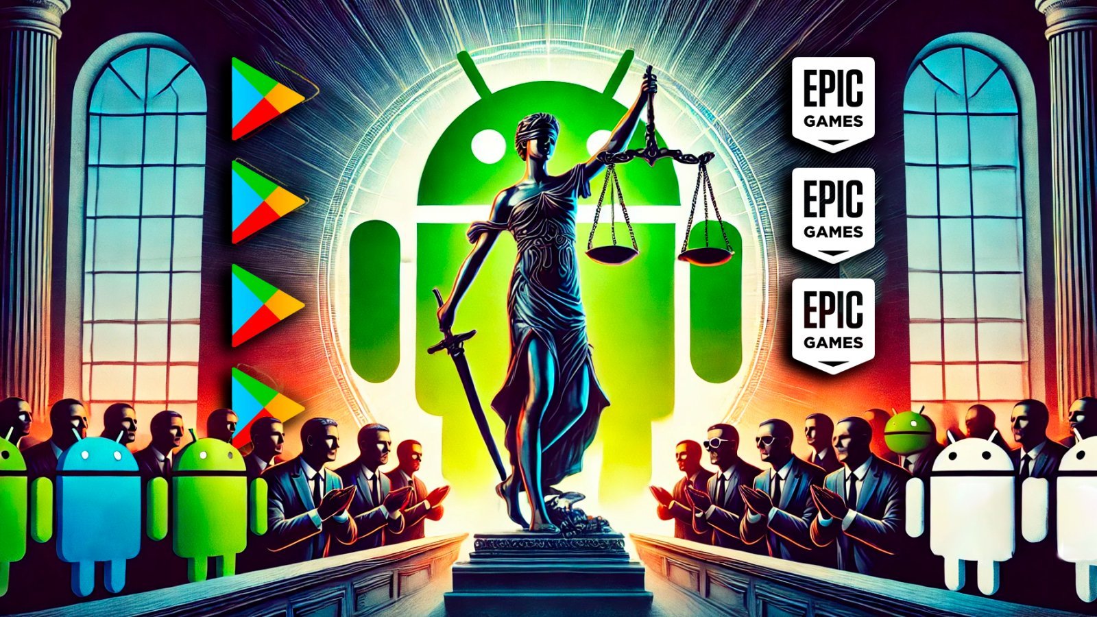 Epic Games vs Google. Immagine generata dall'IA