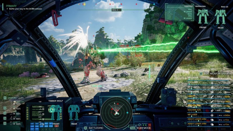 MechWarrior 5: Clans, una scena di combattimento dall'interno del cockpit