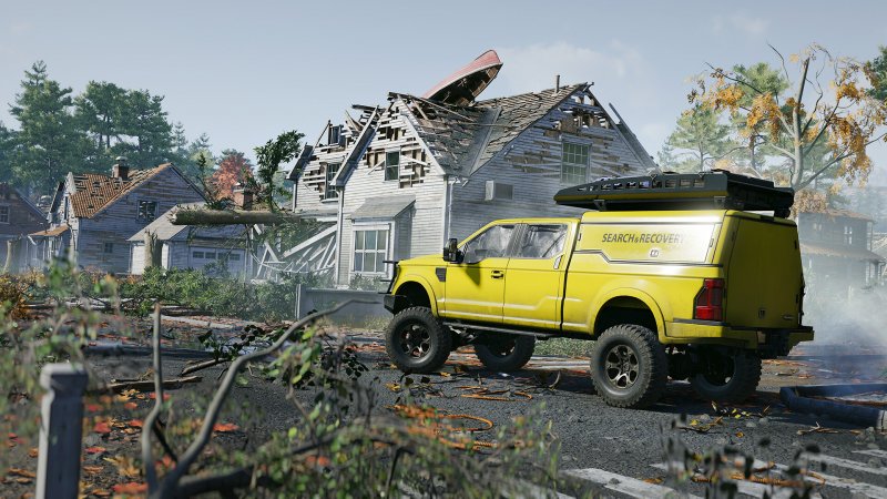 Un fuoristrada raggiunge un quartiere colpito da un cataclisma, una scena piuttosto classica di RoadCraft