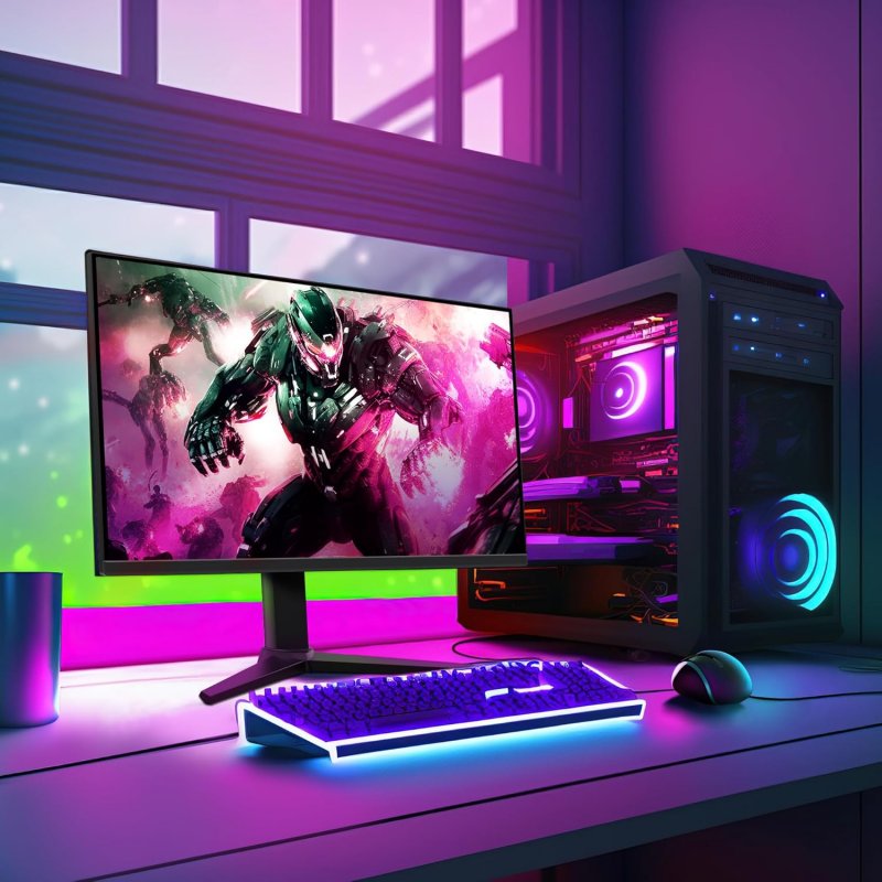 Una postazione con il monitor di Amazon Basics.