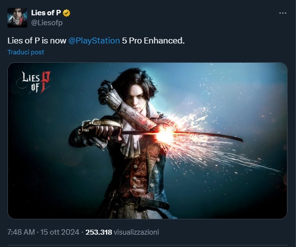 Il tweet di Lies of P Il tweet di Lies of P