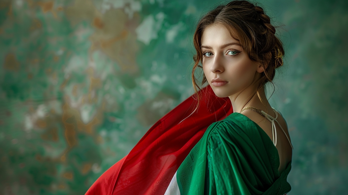 Una ragazza avvolta nella bandiera italiana