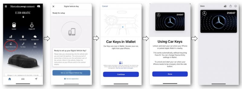 Il procedimento per usare Car Keys di Apple su una Mercedes.
